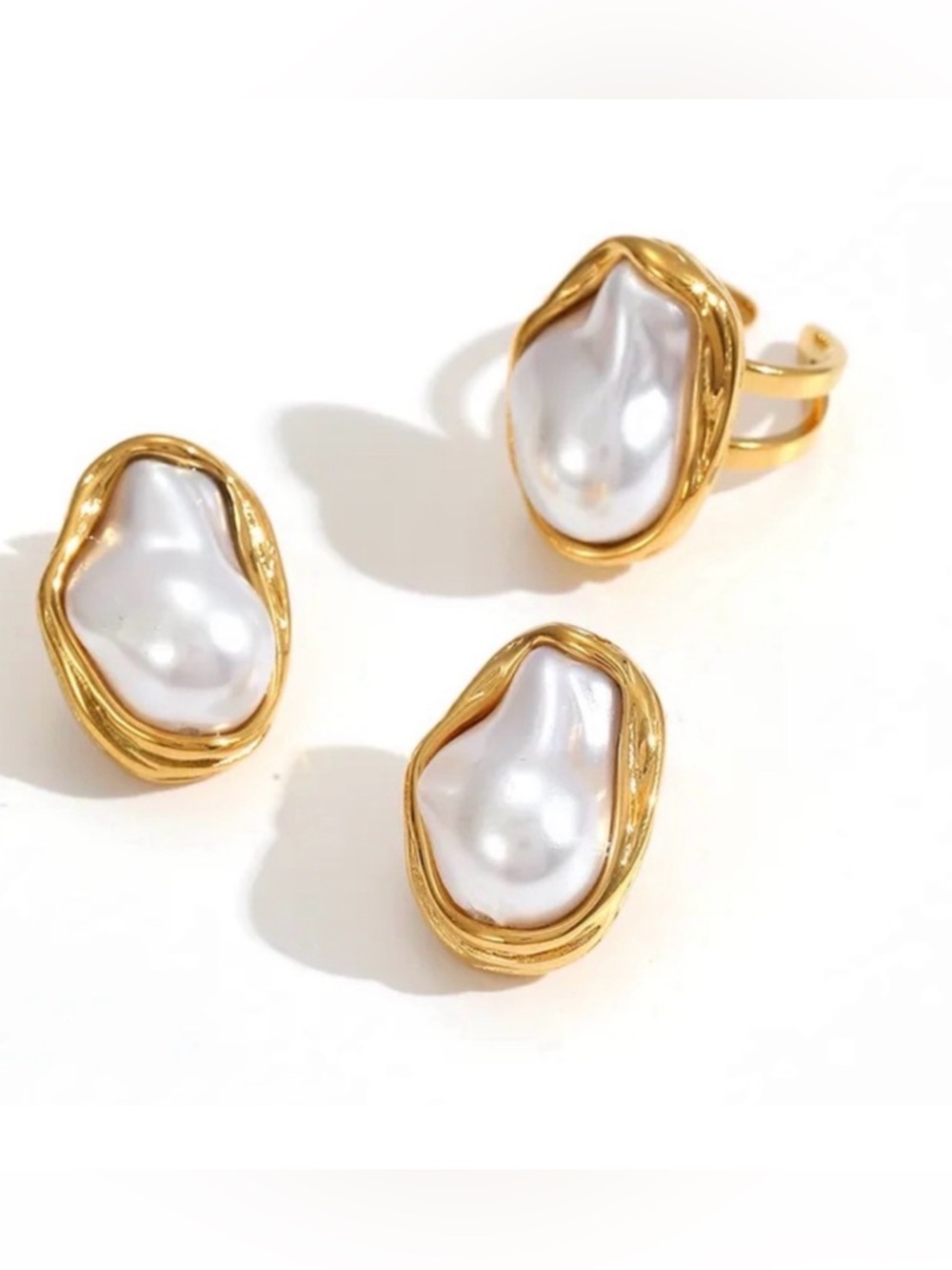 Baroque Pearl Jewelry Set Earrings&Ring